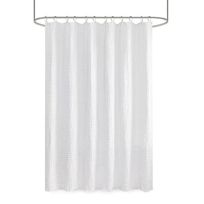 Madison Park Arlo - Cortina de ducha 100% algodón, diseño de tejido gofre texturizado, 800 GSM, calidad de hotel, decoración de baño suave y moderna, lavable a máquina, pantalla de privacidad de tela para bañera, 72 x 72 pulgadas, color blanco