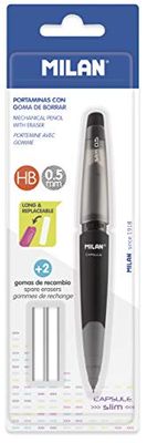 Portaminas milan capsule slim 0,5 mm + 2 recambios de goma en blister