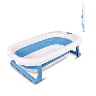 Mobiclinic® kids, Bañera plegable bebé, Bubba, Diseño interior antideslizante, Fácil de transportar, Asa para colgar, Incluye tubo desagüe, Patas antideslizantes, Segura, Azul