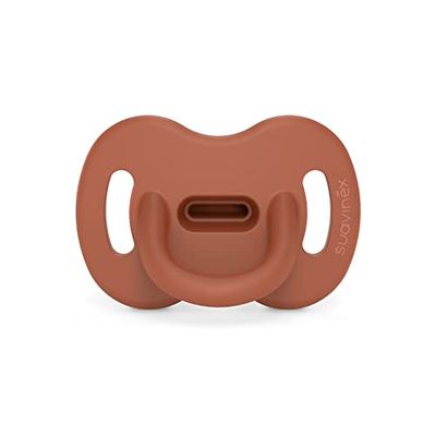 Suavinex, Siliconen fopspeen voor baby's van 0 tot 6 maanden, fopspeen met fysiologische speen super zacht en flexibel, ideaal om te slapen, Colour Essence, baksteen