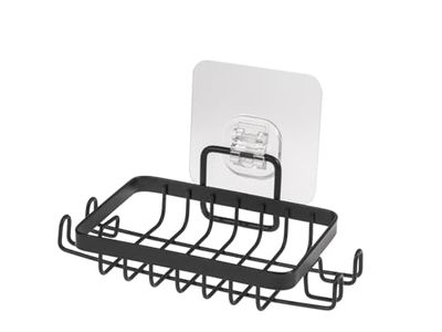 H&H Porta Spugne e Sapone in Ferro Verniciato Nero – Eleganza e Funzionalità, 16x10x5 cm
