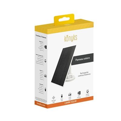 Konyks Camini Solar | Panel solar para alimentar continuamente una cámara exterior | Micro USB | Cable 3 metros | Potencia máxima 3W