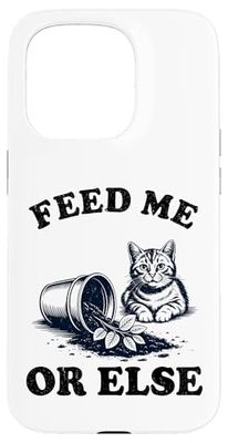 Feed Me Or Else Plante pour Chat Chaton Plantes Amoureux des chats Coque pour iPhone 15 Pro