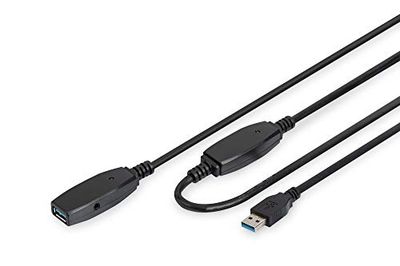 DIGITUS Câble d'extension actif USB 3.0 - Câble répéteur - USB A mâle vers USB A femelle - 10m - 5 Gbit/s - Plug & Play - Hotswap - Indicateur de fonction LED - noir