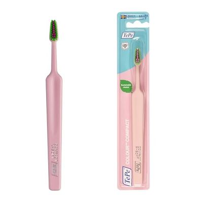 Cepillo de dientes TePe Colour Compact, Extra Suave, rosa claro, 1 ud., cepillo de dientes de cerdas suaves para limpieza precisa y suave, cepillo de dientes extra suave para adultos