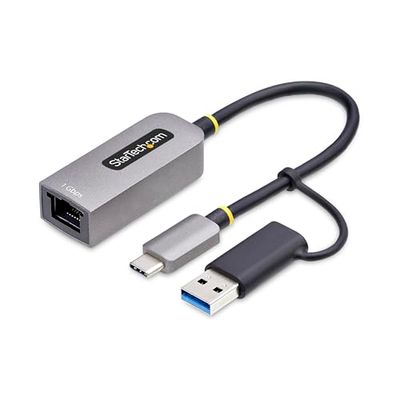 StarTech.com USB-C till Ethernet-adapter med USB-A-dongel, 10/100/1 000 Mbps, USB GbE, 15 cm integrerad kabel, status-LED