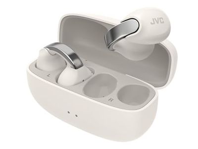 JVC Auriculares Inalámbricos Bluetooth | 24h de Batería y Carga Rápida | Oreja Abierta | Ligeros y Resistentes al Agua | Deportivos con IPX4 y Control Táctil - HA-NP1T Blanco