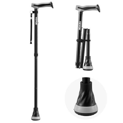 VEVOR Canne de Marche Pliable Réglable Hauteur 8 Niveaux avec Embout Caoutchouc Antidérapant, Aide à la Marche Légère Portable Aluminium, Charge 113 kg, pour Personnes Âgées, Adultes, Hommes, Femmes