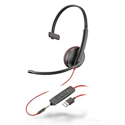 Plantronics - Blackwire 3215 - Wired Single-Ear (Mono) Headset with Boom Mic - USB-A to connect to your Mobile, PC or Mac