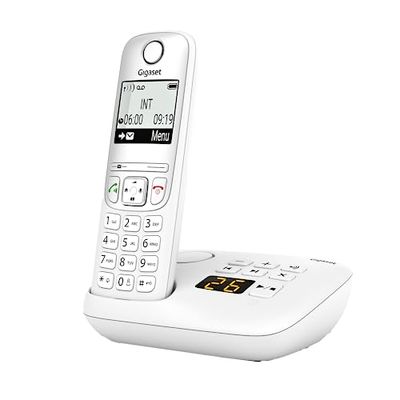 Gigaset A695A - téléphone DECT sans fil avec répondeur - grand écran à haut contraste - qualité audio exceptionnelle - profils sonores réglables - fonction mains libres - protection d'appels, Blanc