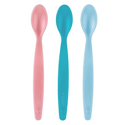Reer Colheres macias com sensor de calor, colher de bebé, colher de alimentação para alimentação fácil e segura, 3 unidades, sem BPA, multicolorido