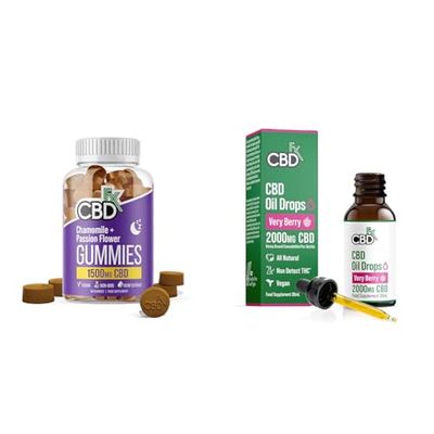 CBDfx 2000mg CBD Oil, High Strength CBD Oil, Very Berry Flavoured CBD Oil Drops & 1500mg CBD High Strength Vegan Sleep Gummies