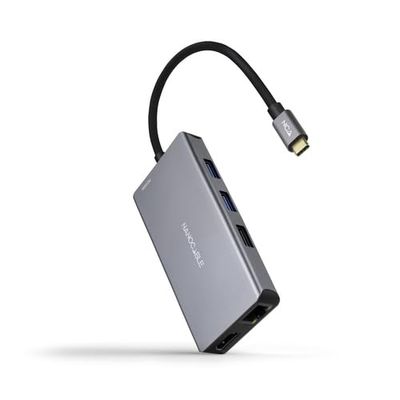 watiowave USB-C-hub met 3 USB-A-poorten, 2 HDMI-uitgangen, RJ45-uitgangen, TF- en SD-lezer en USB-C-PD 100 W, ideaal voor het aansluiten van meerdere apparaten en gegevensoverdracht.