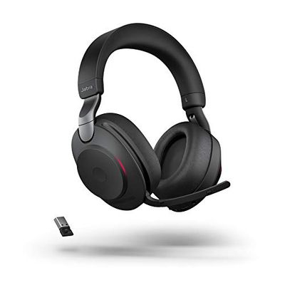 Jabra Evolve2 85 Wireless PC Headset with Charging Stand– Noise Cancelling UC Certified Stereo Headphones With Long-Lasting Battery, Tutte le piattaforme, Nero, Supporto incluso