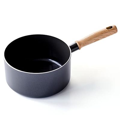 GreenChef Vintage caçarola cerâmica antiaderente saudável 20 cm / 3,1 l, pega inspirada em madeira, livre de PFAS, adequada para indução, adequada para máquina de lavar louça, cinzento