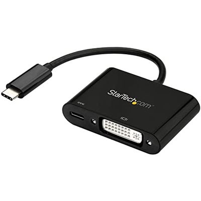 StarTech.com Adaptador USB C a DVI con Entrega de Alimentación - Conversor de Vídeo USB Tipo C a DVI-D Monomodo 1080p con Carga PD de Paso de 60W - Compatible con Thunderbolt 3 - Negro (CDP2DVIUCP)