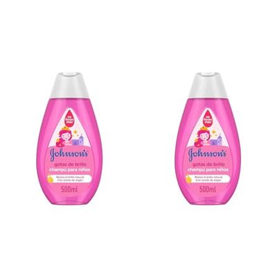 Johnson's Baby, Champú Gotas de Brillo para Niños, Con Aceite de Argán, Cabello Brillante, Suave y Sedoso, 500 ml (Paquete de 2)