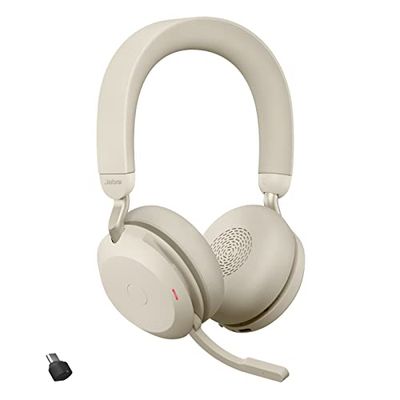 Jabra Evolve2 75 Wireless PC Headset with 8-Microphone Technology - Dual Foam Stereo Headphones with adjustable Advanced Active Noise Cancellation, USB-C Bluetooth Adapter and UC Compatibility - Beige