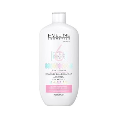 Eveline Cosmetics 6 Ceramides Emulsión corporal hipoalergénica - Hidratación intensiva y suministro de nutrientes con aceite de jojoba, escualano y ácido láctico