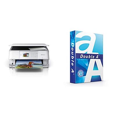 Epson Expression Premium XP-6105 Print/Scan/Copy Wi-Fi Printer, White & Double A, A4 Ream Paper, A4 80 gsm, 1 Ream, 500 Sheets, White