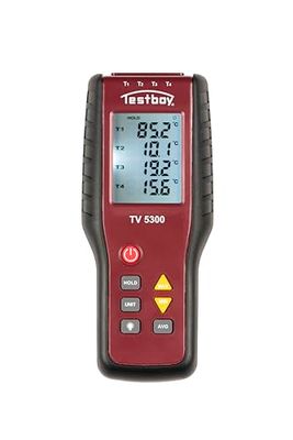 Testboy TV 5300 Termómetro de 4 canales, medidor de temperatura (función de retención de datos, rango de medición: -200 °C a 1372 °C, pantalla LC, incl. 2 terminales de medición)