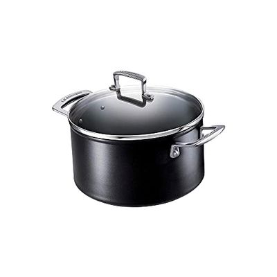 Le Creuset Olla de aluminio antiadherente con tapa, diámetro 20 cm, para todas las fuentes de calor, incluso la inducción, Antracita/Plateado, 51102200010502