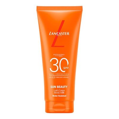Lancaster Sun Beauty Body Milk Solar Milk Kroppsmjölk SPF30, Lätt Textur, Kontrasterar 100% Solspektrum, Stimulerar Vattentålig Solbränna, 100 ml