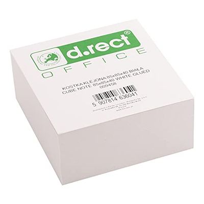 D.RECT Bloc de notas, 85 x 85 x 40 mm, aprox. 350 hojas, encolado en la parte superior, color blanco