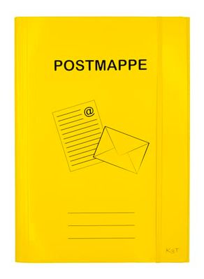 K3T Postmap DIN A4 van stevig karton, kleur geel, met brede elastiek en 3 binnenkleppen