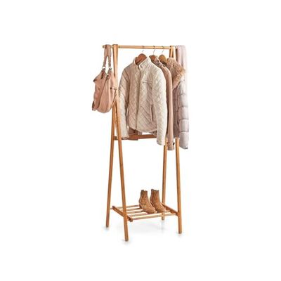 Avilia Bamboo Wood Coat Rack with Shelf – Vertical Organizer for Clothes and Accessories – Coat Stand with Shelf – 73.5 x 44.5 x 159 cm