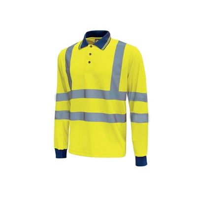 U Power HL199YF-L HL199YF-L-poloshirt met lange mouwen, hoge zichtbaarheid, model SHINE Yellow Fluo maat L, zwart