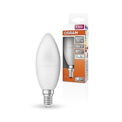 OSRAM Lampada LED classica di stella LED B60 per base E14, forma di candela, FR, 806 lume, luce diurna bianca, 6500k, sostituzione di lampadine da 60w convenzionali, non dimmerabile, pacchetto da 6
