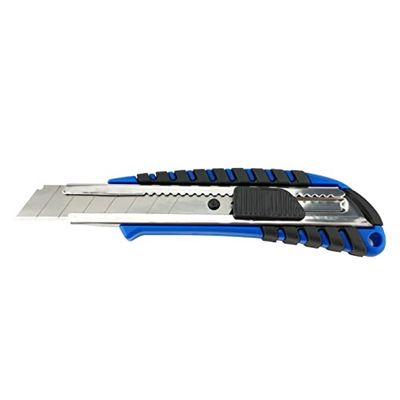 D.RECT 2049 Cutter Knife with Metal Guide Blade 18mm with Rubberized Handle Carpet Knife Utility Knife Professional Cutter/Knife, Blue