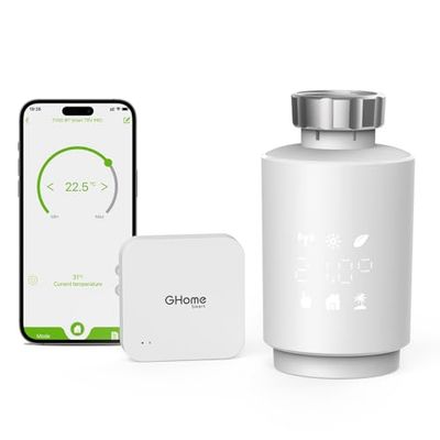 GHome Smart Termostato per radiatore con gateway, connessione Bluetooth, controllo tramite app, efficienza energetica, controllo intelligente della temperatura, pianificazione, compatibile con Alexa, Google Assistant, hub richiesto