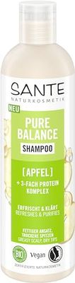 SANTE Naturkosmetik Pure Balance Shampooing pomme bio + complexe triple protéine, shampoing végétalien pour cheveux propres et rafraîchis, hydrate intensément les cheveux secs, 250 ml