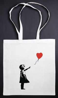 Anaconda Verlag Bandolera Banksy Girl with Balloon: bolsa de tela de arpillera de arpillera 100% algodón con tirantes largos
