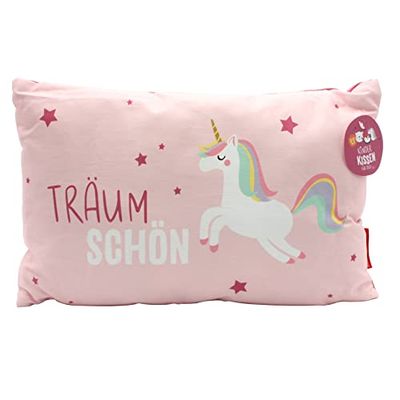 Dekohelden24 Barngosa kudde med enhörning/text – dröm vacker – L/B/H ca 40 x 13 x 23 cm, 100% bomull