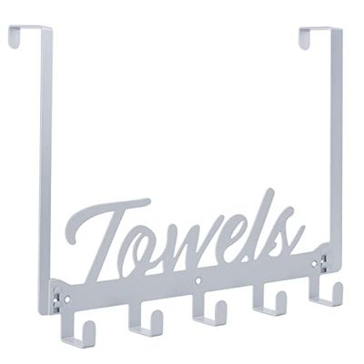 Azmoncy 1 paquete de ganchos para colgar sobre la puerta, toallero para colgar toallas de baño, resistente, colgador de toallas de pared con 5 ganchos para dormitorio, baño, toallas de cocina, color