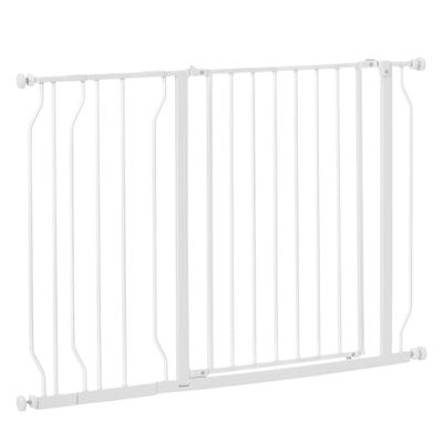 PawHut Dog Gate Wide Stair Gate w/ Door Pressure Fit Pets Barrier for Doorway, Hallway, 76H x 75-115W cm - White