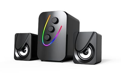 NK Altoparlante Gaming x 2 altoparlanti da 5 W con 7 colori LED diversi, controllo incluso con pulsante volume, alti e bassi, ingresso cavo jack 3,5 mm, gamma frequenza 60 Hz-20 Hz