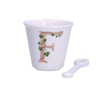 La Porcellana Bianca - Bicchierino Lettera F con Cucchiaino - Arredo Casa, Cucina - Linea Unico - Idea Regalo - Porcellana - 75 CC; Ø 6,7; h6 cm