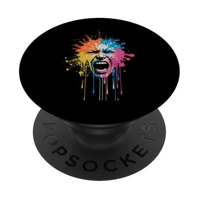 Goteos de pintura coloridos de cara gritando PopSockets PopGrip Adhesivo
