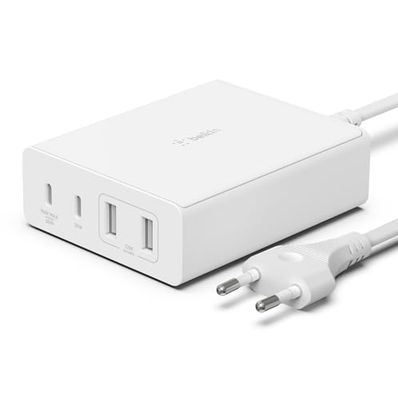 Belkin estación de carga USB GaN de 108 W, cargador USB C, concentrador de carga rápida, 2 puertos USB-C y 2 puertos USB-A para MacBook, Pro, Air, iPhone 16, 15, iPad Pro, Air, Samsung Galaxy y otros