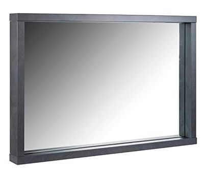Composad | SIGNO Line Mirror with Wooden Frame, Bathroom Mirror, Entrance and Living Room, Modern Mirror, Dimensions 88 x 58.5 x 8.2 cm, Tadao Grey, Made in Italy