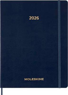 Moleskine Essential Planner 2025-2026, 15-Month Vertical Weekly Agenda, With Daily Time Slots, Flexible Cover, Blue Color, XXL Size 23.5x28.14