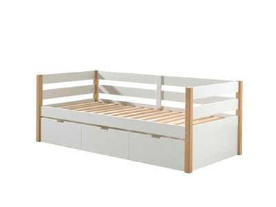 Vipack Lit Banquette 90x200 sommier et tiroir de lit Inclus Margrit - Blanc et Bois