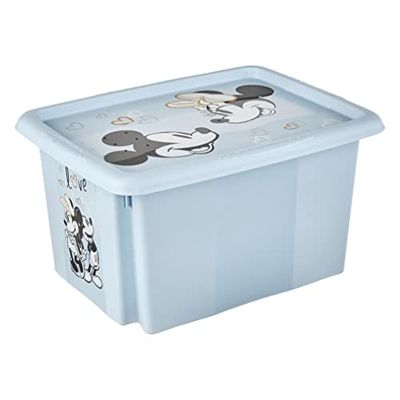 keeeper Caja de almacenamiento con tapa Mickey Mouse, Giratoria y apilable, Para niños, 15 L, Karolina, Azul Cloudy