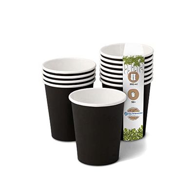 GREENBOX Gobelets en carton bio I Vaisselle jetable Gobelets en papier Gobelets compostables et biodégradables I Tasses à café noires non imprimées respectueuses de l'environnement 50 pièces 200 ml 8