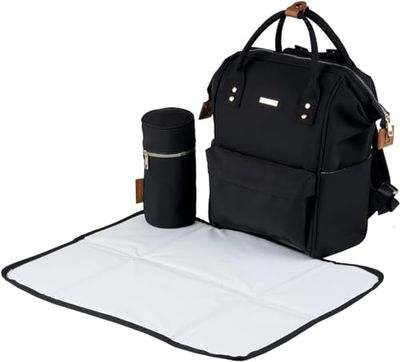 BabaBing! | Mani Baby Changing Bag Large Backpack with Adjustable Shoulder Straps | Multifunction Baby Bag Backpack with Detachable Changing Mat & Insulated Bottle Holder | Weatherproof, Black/Brown