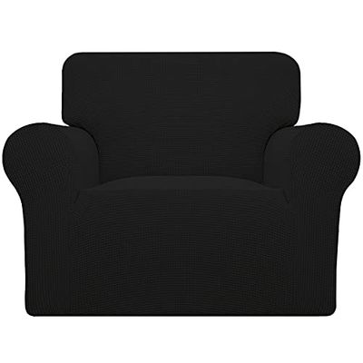 Easy-Going Stretch Chair Sofa Slipcover 1-Piece Couch Sofa Cover Furniture Protector Soft with Elastic Bottom for Kids,Pet. Spandex Jacquard Fabric Small Checks(Chair,Black)